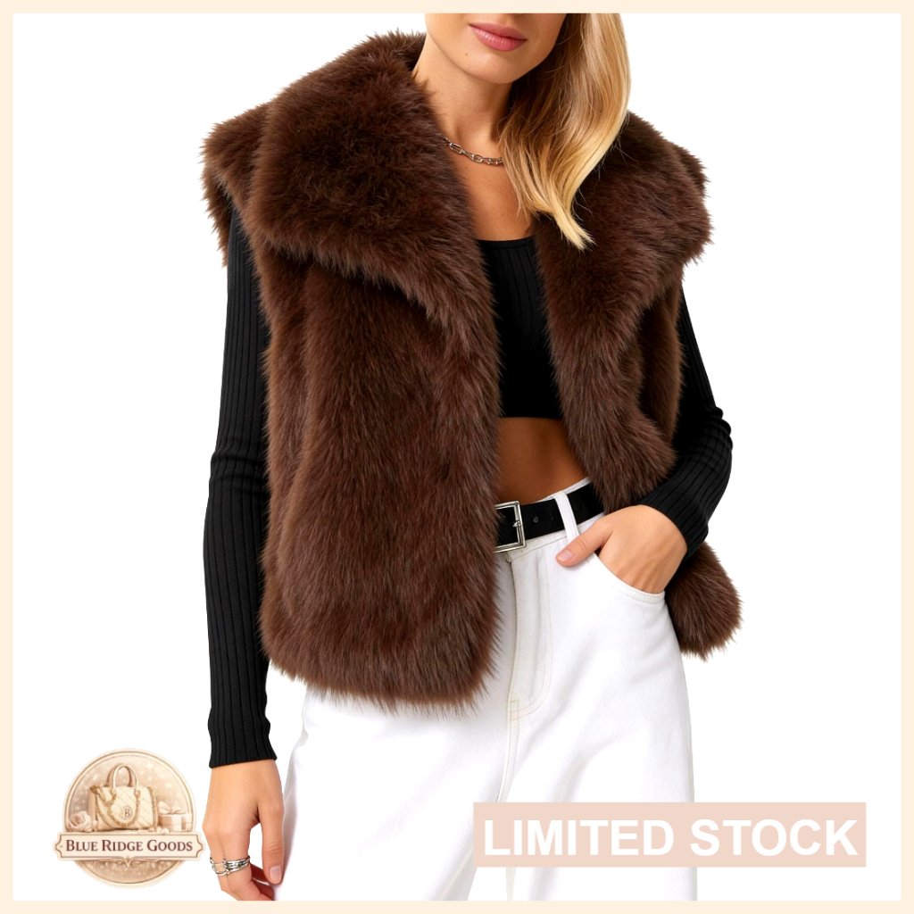 Faux Fur Vest Sleeveless Cropped Jacket Chic Winter Outerwear Cozy Fluffy